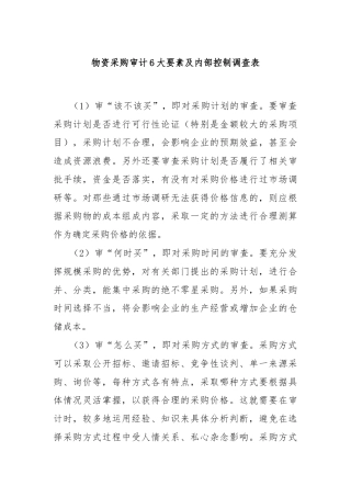 物资采购审计6大要素及内部控制调查表