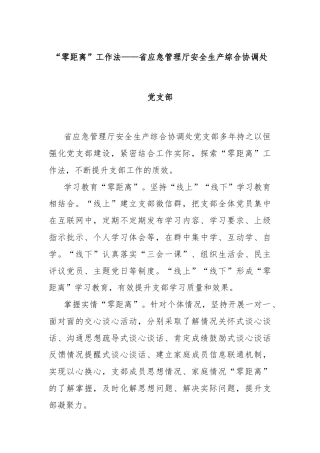 “零距离”工作法——省应急管理厅安全生产综合协调处党支部