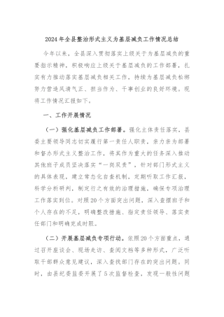 2024年全县整治形式主义为基层减负工作情况总结