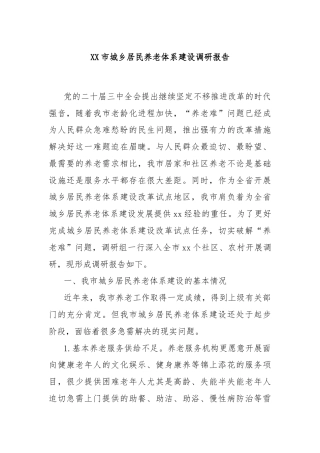 XX市城乡居民养老体系建设调研报告