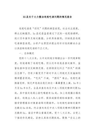 XX县关于大力整治违规吃请问题的情况报告