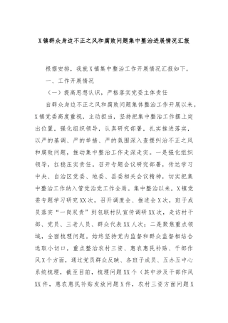 X镇群众身边不正之风和腐败问题集中整治进展情况汇报