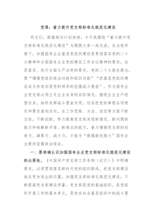 党课：着力提升党支部标准化规范化建设