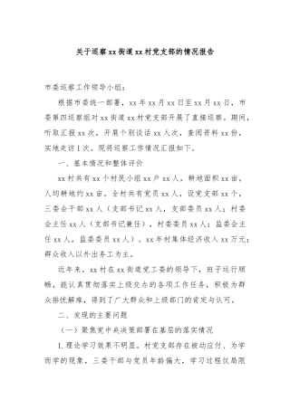 关于巡察xx街道xx村党支部的情况报告