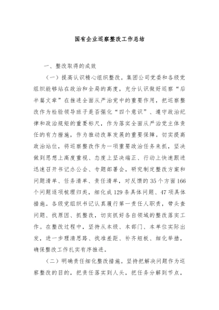 国有企业巡察整改工作总结