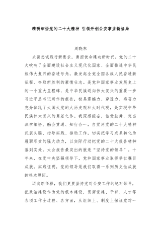 精研细悟党的二十大精神 引领开创公安事业新格局