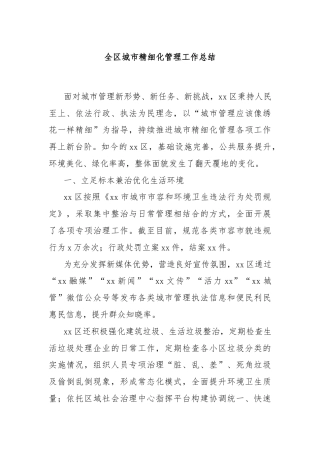 全区城市精细化管理工作总结