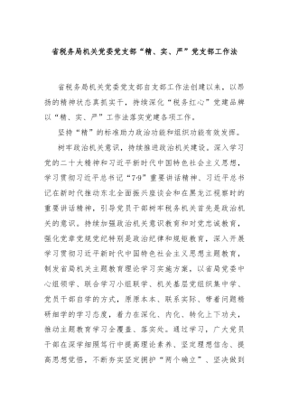 省税务局机关党委党支部“精、实、严”党支部工作法