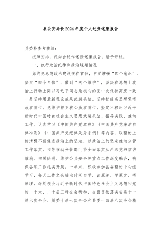 县公安局长2024年度个人述责述廉报告