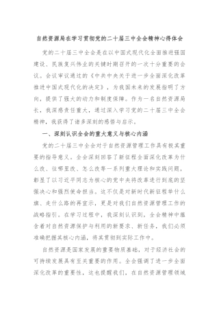 自然资源局在学习贯彻党的二十届三中全会精神心得体会