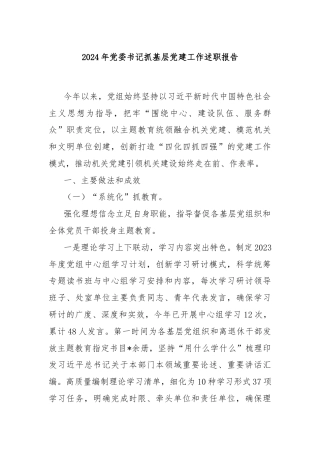 2024年党委书记抓基层党建工作述职报告