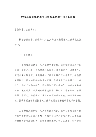 2024年度乡镇党委书记抓基层党建工作述职报告