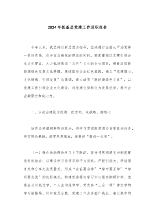 2024年抓基层党建工作述职报告