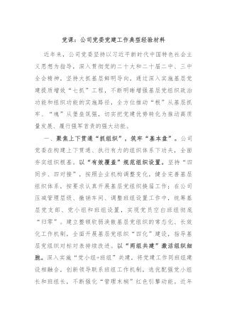 党课：公司党委党建工作典型经验材料