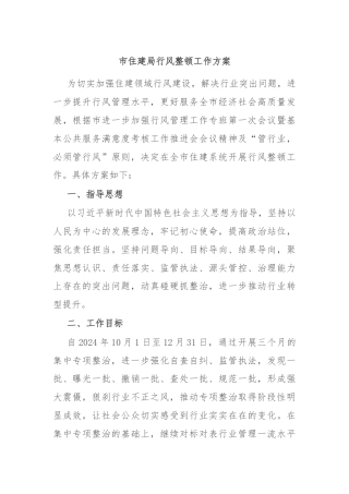 市住建局行风整顿工作方案