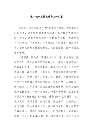 数字城市建设推进会上的汇报