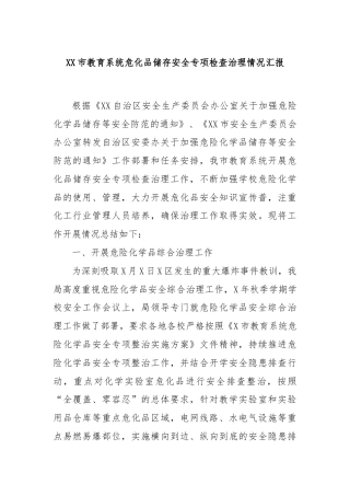XX市教育系统危化品储存安全专项检查治理情况汇报