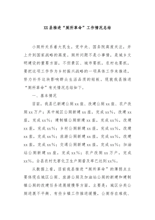 XX县推进“厕所革命”工作情况总结