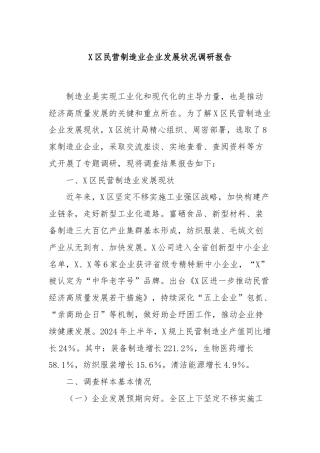 X区民营制造业企业发展状况调研报告