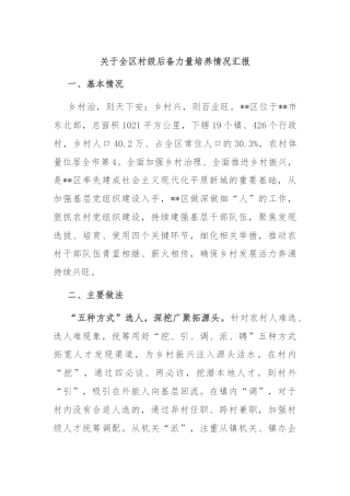 关于全区村级后备力量培养情况汇报