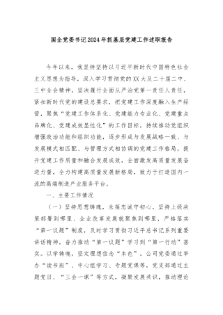 国企党委书记2024年抓基层党建工作述职报告