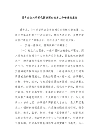 国有企业关于深化国资国企改革工作情况的报告