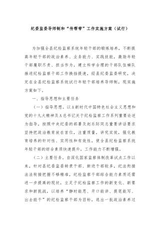 纪委监委导师制和“传帮带”工作实施方案（试行）