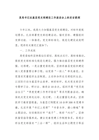 某局书记在基层党支部建设工作座谈会上的发言提纲