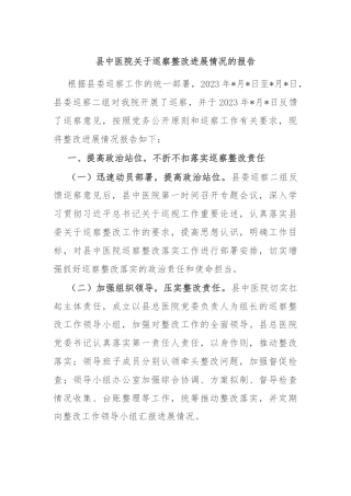 县中医院关于巡察整改进展情况的报告