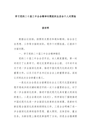 学习党的二十届三中全会精神专题组织生活会个人对照检查材料