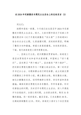 在2024年巡察整改专题民主生活会上的总结发言 (3)