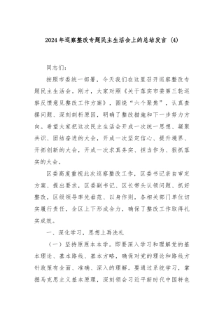 在2024年巡察整改专题民主生活会上的总结发言 (4)