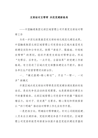 支部结对互帮带 共促党建新格局