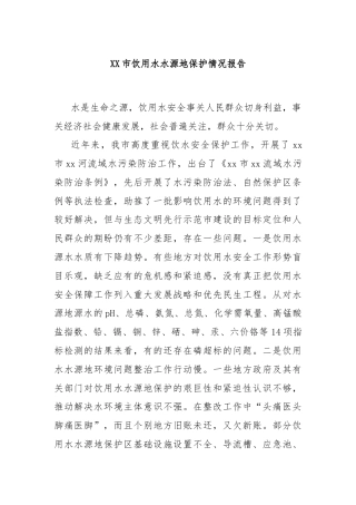 XX市饮用水水源地保护情况报告