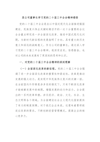 某公司董事长学习党的二十届三中全会精神感悟