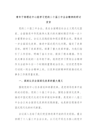 青年干部理论中心组学习党的二十届三中全会精神的研讨发言