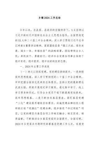 乡镇2024工作总结