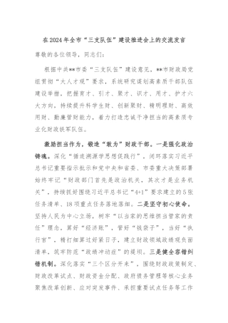 在2024年全市“三支队伍”建设推进会上的交流发言
