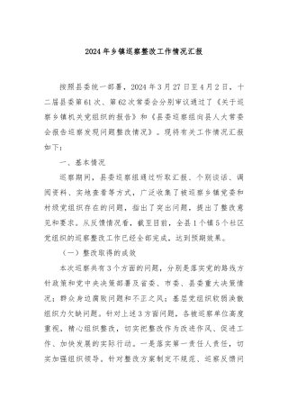 2024年乡镇巡察整改工作情况汇报