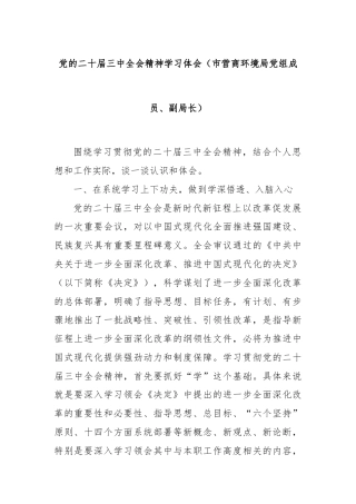 党的二十届三中全会精神学习体会（市营商环境局党组成员、副局长）