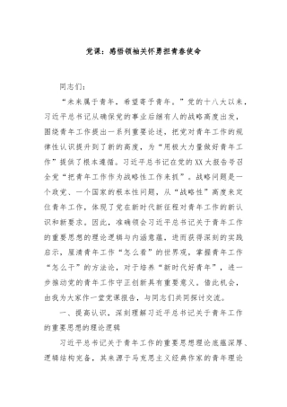 党课：感悟领袖关怀勇担青春使命