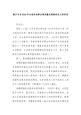 副厅长在2024年全省养老事业高质量发展推进会上的讲话
