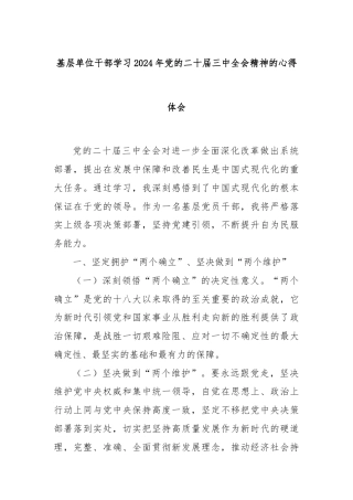 基层单位干部学习2024年党的二十届三中全会精神的心得体会