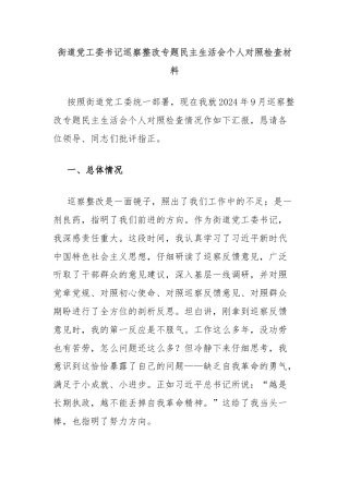 街道党工委书记巡察整改专题民主生活会个人对照检查材料