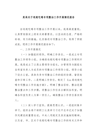 某局关于违规吃喝专项整治工作开展情况报告