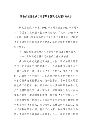 某县妇联党组关于巡察集中整改进展情况的报告