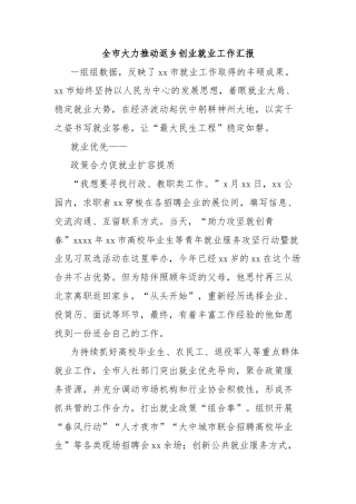 全市大力推动返乡创业就业工作汇报