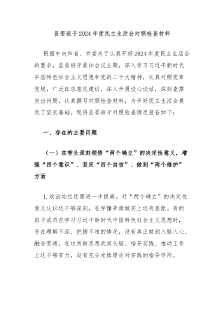 县委班子2024年度民主生活会对照检查材料
