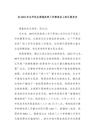 在2024年全市民生领域改革工作推进会上的汇报发言