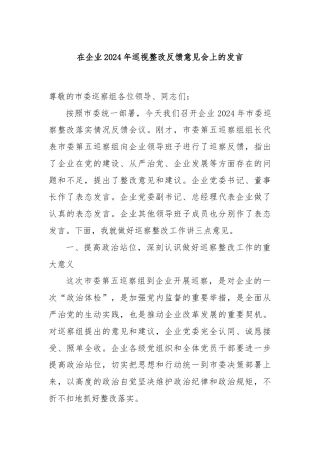 在企业2024年巡视整改反馈意见会上的发言